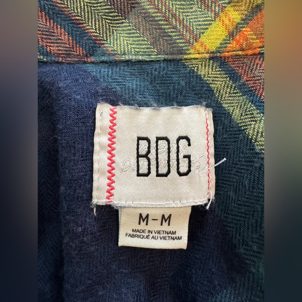 BDG Plaid‎ Flannel Button Up Shirt Oversized Blue Yellow Green Women's M - Picture 7 of 9